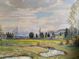 BANDI Hans (1896-1973) Huile « Paysage et montagnes » signée
